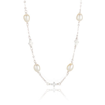 Sterling Silver Holy Communion Pearl Cross Necklace – Christening Or First Holy Communion Gift, 3 of 9
