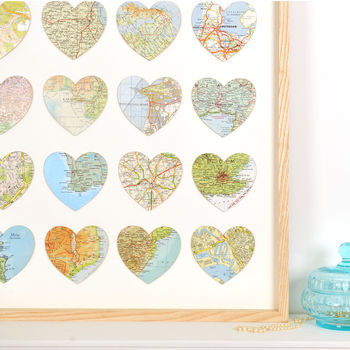 Sixteen Map Location Hearts Wedding Anniversary Print, 8 of 8