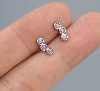 Sterling Silver Tiny Purple Opal Trio Stud Earrings, 8 of 12