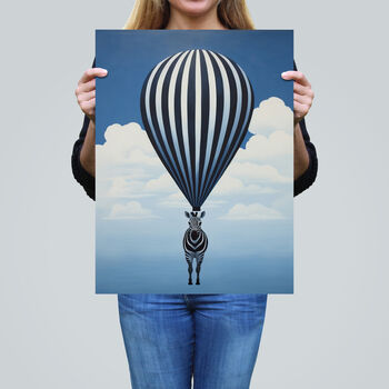 Surreal And Stripes Zebra Balloon Mono Wall Art Print, 2 of 6