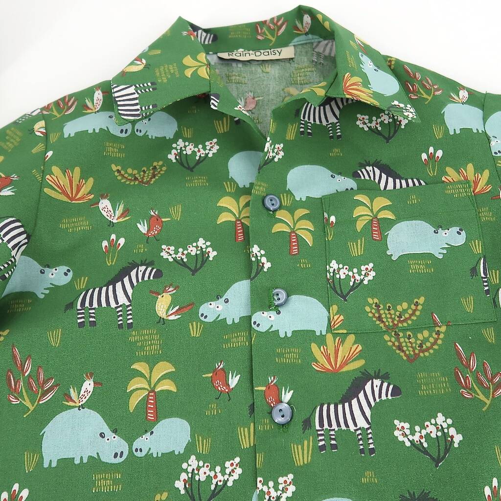 Boy's Shirt Green Cute Animal Print By Raindaisy