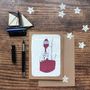 Lightship On Vintage Book Paper Greeting Card, thumbnail 1 of 3