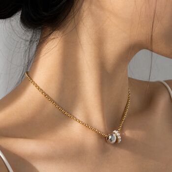 Gold Chunky Rolo Chain Necklace With Pearl Charm And Silver Bead Pendant, 4 of 12