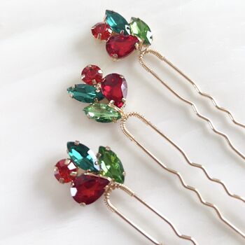 Red And Green Crystal Hair Pins, 4 of 6