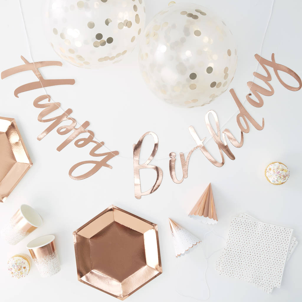 Rose Gold Foiled Happy Birthday Party In A Box 16 Pack, 1 of 2