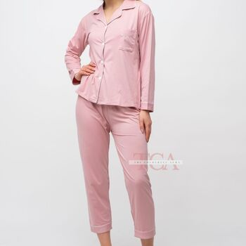 Blue Plain Soft Cotton Solid Sleepwear Pyjama Set, 4 of 12