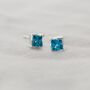 Sterling Silver Princess Cut Birthstone Earrings March Aquamarine, thumbnail 1 of 5