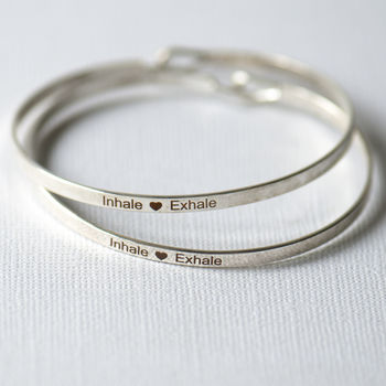 Inhale Exhale Slim Brass Gold Or Silver Plated Bangle, 5 of 12