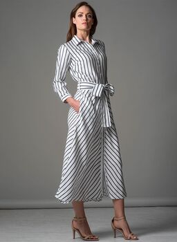 Veronica Navy And White Stripe Cotton Shirt Dress, 2 of 4