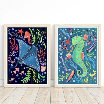 Stingray Sea Animal Colourful Nursery Print, 9 of 11
