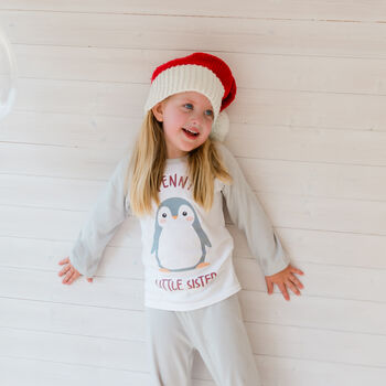 Personalised Penguin Sibling Kids Christmas Pyjamas, 8 of 12