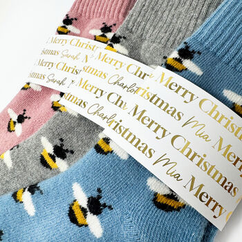Christmas Cosy Bee Socks With Personalised Gold Label, Warm Socks, 2 of 7