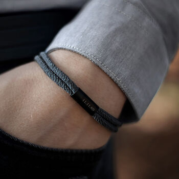 Personalised Men's Shackle And Grey Rope Bracelet, 5 of 6