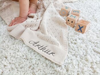 Personalised Knitted Cotton Pointelle Baby Blanket, 2 of 11
