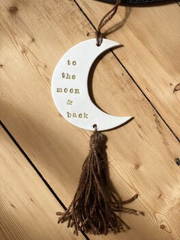 Personalised Moon Keepsake Gift, Moon Ornament, Decoration Plaque Kids Room, Nursery Decor, 4 of 5