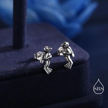 Sterling Silver Tiny Scuba Diver Stud Earrings, 3 of 12