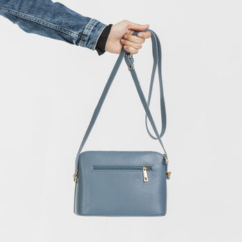 Denim Blue Structured Italian Leather Crossbody Handbag, 4 of 11
