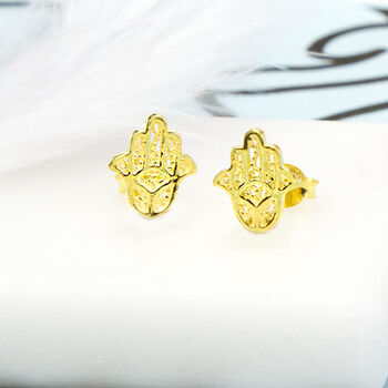 Sterling Silver And Gold Tiny Hamsa Hand Stud Pack, 2 of 4