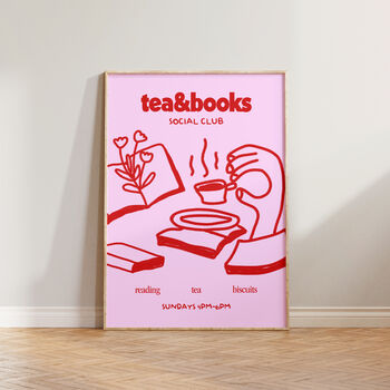 Tea And Books Social Club Gift For Readers Print, 5 of 8