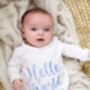 'Hello World' Embroidered Personalised Babygro Sleepsuit, thumbnail 3 of 6