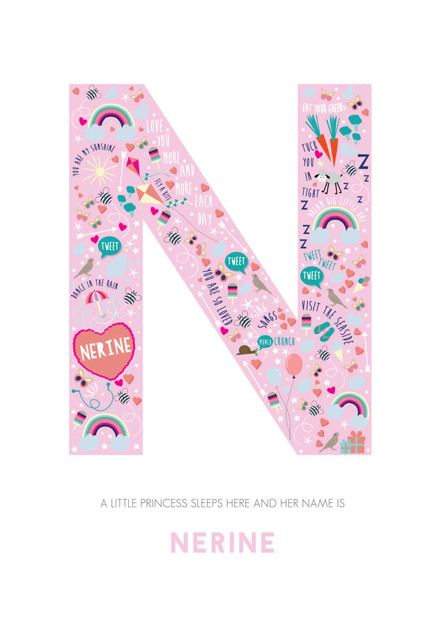 Girls Personalised Happiness Alphabet Initial Print By Rocks Design