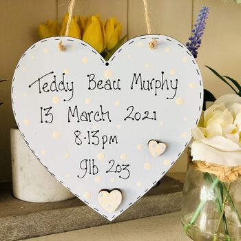 New Baby Personalised Wooden Heart, 9 of 9