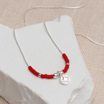 Personalised Gold Or Silver Red Beaded Sun Necklace, 3 of 6