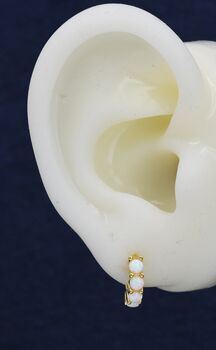 Sterling Silver White Opal Huggie Hoops, 7 of 11