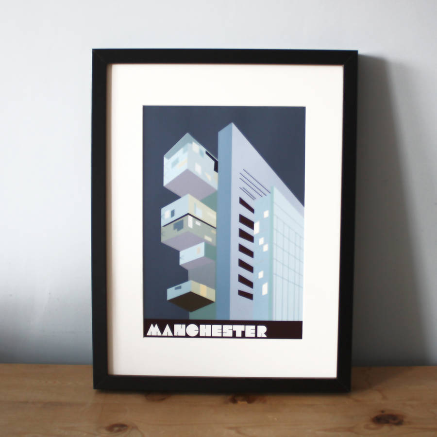 manchester art print poster by hullaballoo