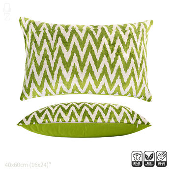 Green Zig Zag Silk Ikat Velvet Cushion Cover 40x60cm, 2 of 6