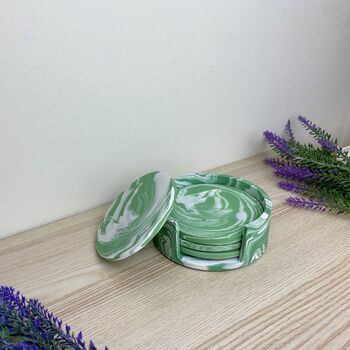 Set Of Four Emerald Green Coasters And Holder, 4 of 8