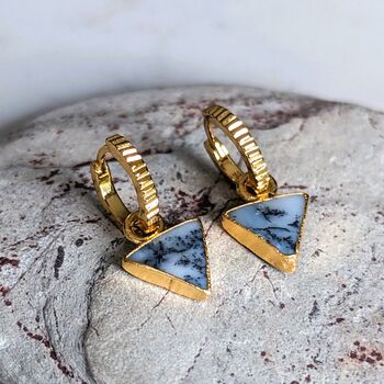 'The Triangle' Dendritic Agate Gold Plated Earrings, 5 of 7