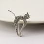 Marcasite Sterling Silver Cat Brooch, thumbnail 2 of 8