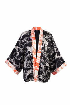 Japanese Crane Print Black And Ivory Short Kimono, 6 of 7