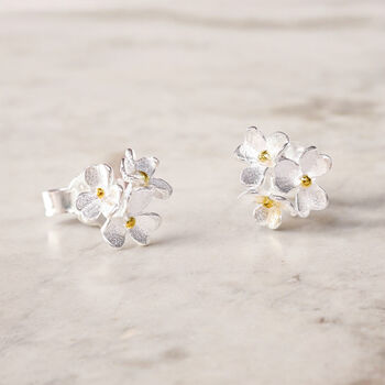 Sterling Silver Forget Me Not Trio Stud Earrings, 2 of 8