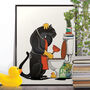 Black Leopard Cleaning Toilet, Funny Bathroom Print, thumbnail 1 of 7