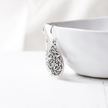 Silver Plated Floral Dangle Earrings, 4 of 7