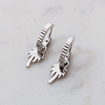 The Palm Tree Accent Pyramid Hoop Earrings, Silver, 3 of 5