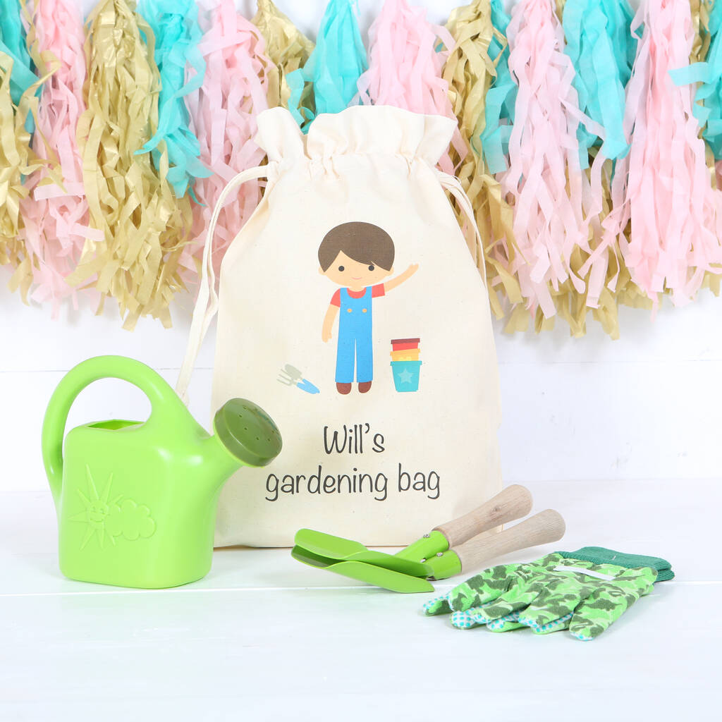 Children's Watering Can Garden Set And Personalised Bag By Red Berry