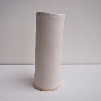 Handmade Satin White Pottery Tall Cylinder Vase, 5 of 7