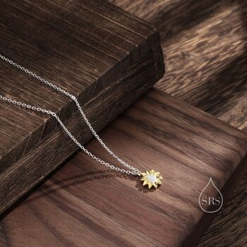 Sterling Silver Tiny Sunflower Pendant Necklace, 3 of 10