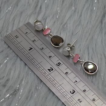 Smoky Quartz, Moonstone, And Jade Silver Earrings, 5 of 5