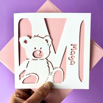Papercut Teddy Bear Personalised New Baby Card, 2 of 7