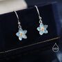 Sterling Silver Dainty Enamel Forget Me Not Flower Drop Hook Earrings, thumbnail 5 of 10