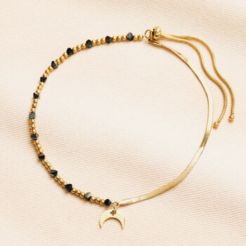 Stainless Steel Double Layer Moon Charm Beaded Anklet In Gold Plating, 2 of 3