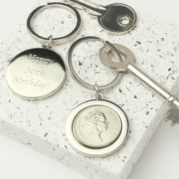 Personalised 30th Birthday Ten Pence Keyring, 5 of 6