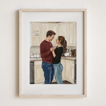 Personalised 1st Anniversary Gift For Her – Custom Hand Drawn Watercolour Couple Portrait From Photo, 8 of 12