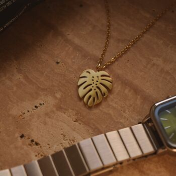 18 K Gold Monstera Leaf Pendant Necklace, 5 of 6