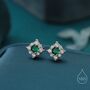 Sterling Silver Tiny Emerald Green Cz Halo Stud Earrings, thumbnail 1 of 12