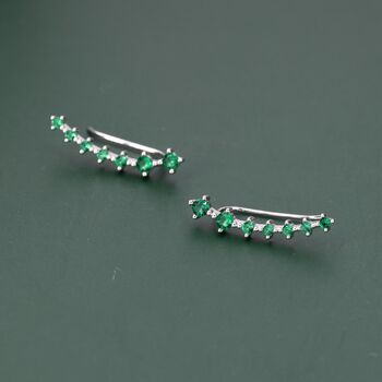 Sterling Silver Emerald Green Cz Ear Crawler Earrings, 6 of 11